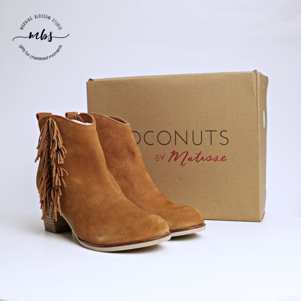 NIB Coconuts by Matisse Estrella Leather Fringe Cowboy Boots Brown Women 9.5